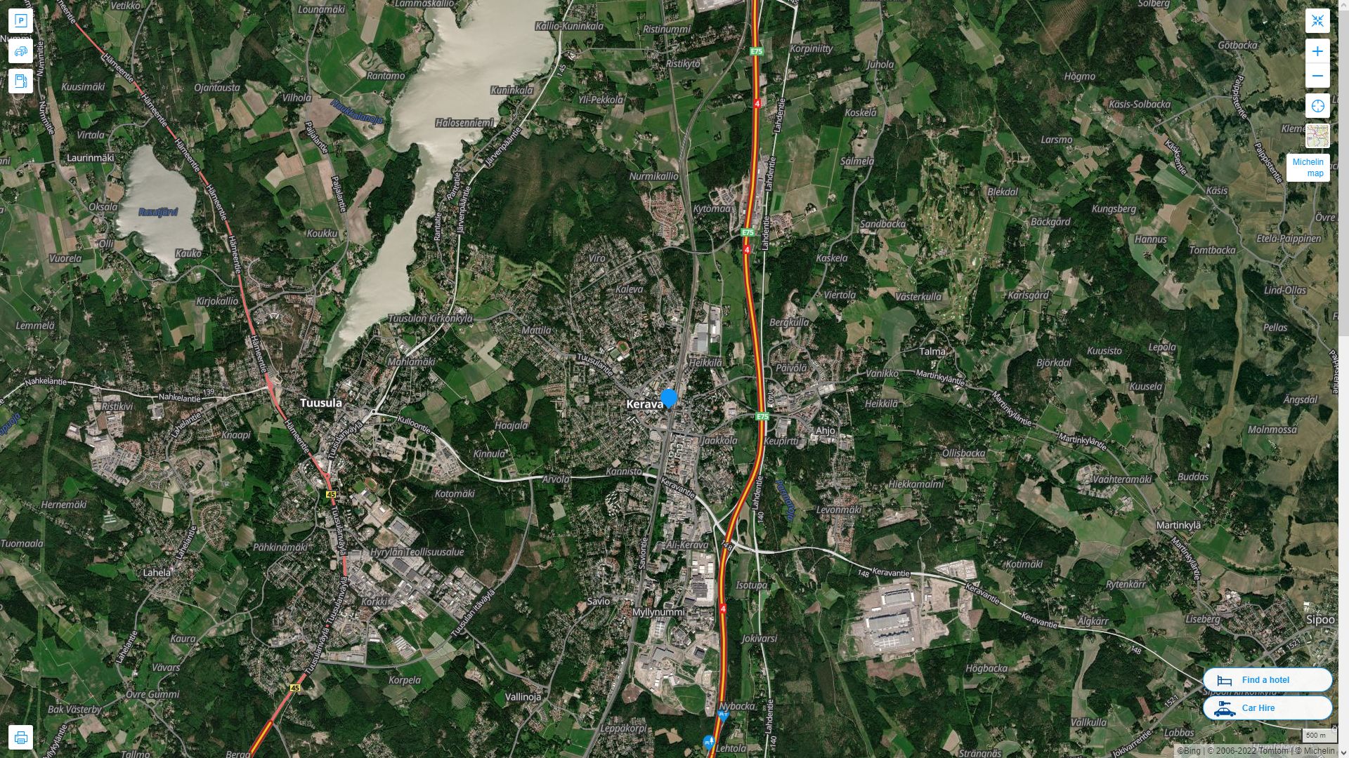 Kerava Finlande Autoroute et carte routiere avec vue satellite